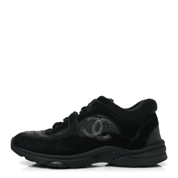CHANEL Fabric Calfskin Suede CC Sneakers  37.5 Black