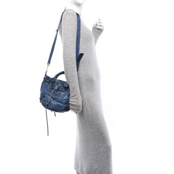 BALENCIAGA Agneau Classic Hardware Mini Pompon Bleu Persan