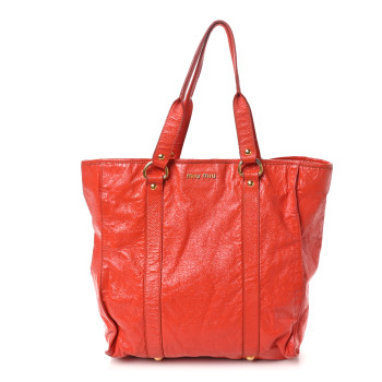 MIU MIU Crinkle Patent Tote Rosso