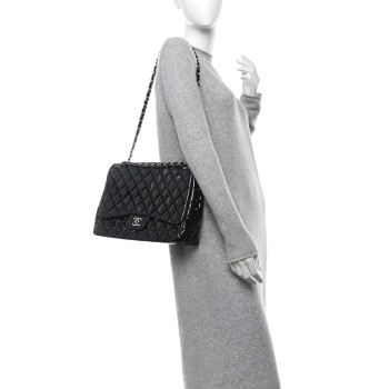 CHANEL Patent Quilted Maxi Single Flap Black