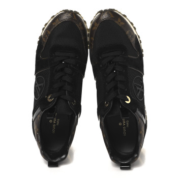 LOUIS VUITTON Suede Monogram Run Away Sneakers 37 Black