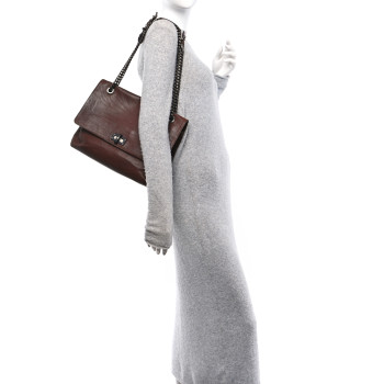 LANVIN Calfskin Medium Happy Shoulder Bag Brown