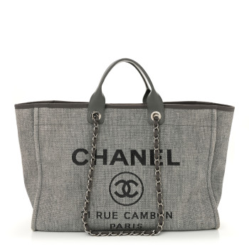 CHANEL Woven Straw Raffia Large Deauville Tote Grey