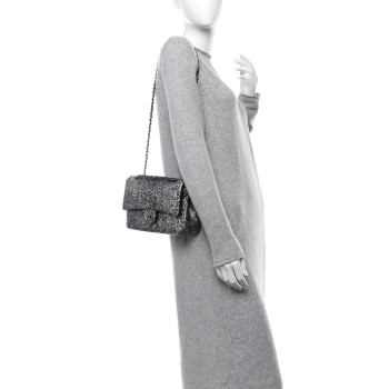 CHANEL Metallic Snakeskin Medium Double Flap Black Silver