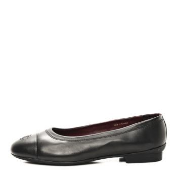 CHANEL Lambskin Cap Toe CC Uniform Ballerina Flats 39 Black
