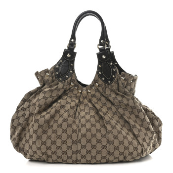 GUCCI Monogram Studded Pelham Tote Dark Brown