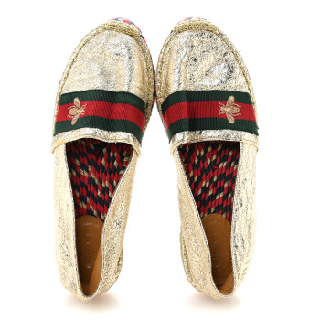 GUCCI Galassia Web Bee Embroidered Espadrilles  36.5 Platino