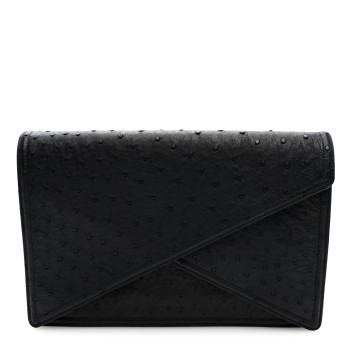 BOTTEGA VENETA Ostrich Envelope Clutch Black