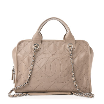 CHANEL Caviar Quilted Deauville Bowling Bag Beige