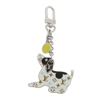 LOUIS VUITTON Metal Monogram Dog Bag Charm Key Holder Silver