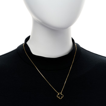 VAN CLEEF & ARPELS 18K Yellow Gold Black Onyx Vintage Alhambra Pendant Necklace