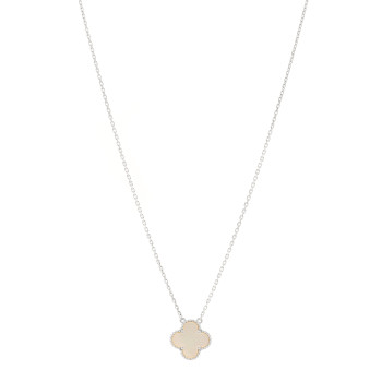 VAN CLEEF & ARPELS 18K White Gold Mother Of Pearl Vintage Alhambra Pendant Necklace