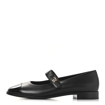 CHANEL Calfskin Patent Mary Janes Flats 39 Black