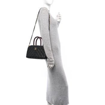 CHANEL Caviar Lizard Quilted Coco Handle Bowler Black