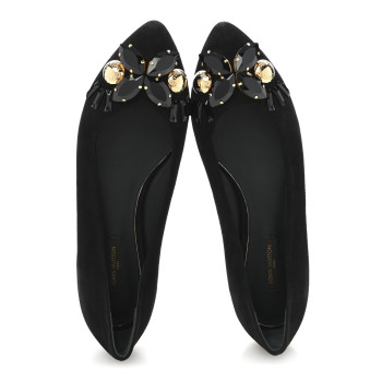 LOUIS VUITTON Suede Embellished Ballet Flats 39.5 Black
