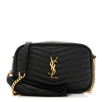 SAINT LAURENT Grain De Poudre Matelasse Monogram Mini Lou Camera Bag Black