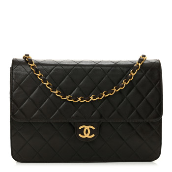 CHANEL Lambskin Quilted Medium Single Flap Dark Brown