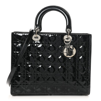 CHRISTIAN DIOR Patent Cannage Large Lady Dior Black