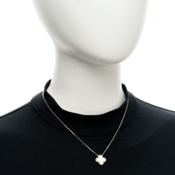 VAN CLEEF & ARPELS 18K White Gold Mother Of Pearl Vintage Alhambra Pendant Necklace