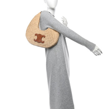CELINE Raffia Calfskin Triomphe Panier Hobo Bag Natural Tan