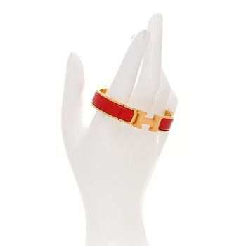 HERMES Enamel Narrow Clic Clac H Bracelet PM Rouge Vif
