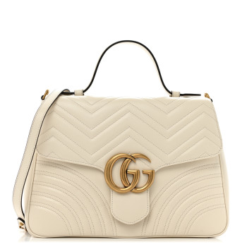 GUCCI Calfskin Matelasse Medium GG Marmont Top Handle Shoulder Bag Mystic White
