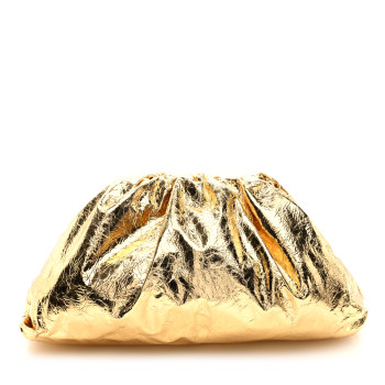 BOTTEGA VENETA Metallic Crinkled Lambskin The Pouch Oversized Clutch Oro
