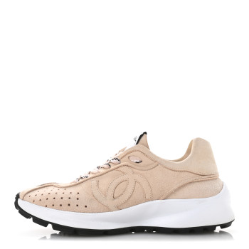 CHANEL Suede Goatskin CC Sneakers 37 Light Pink