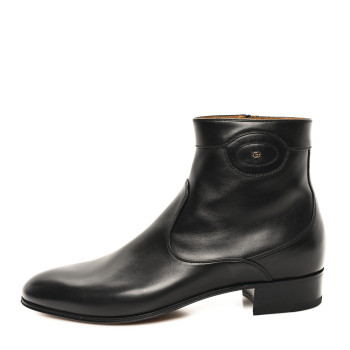 GUCCI New Waxed Calfskin Mens Adel GG Ankle Boots 9 Black