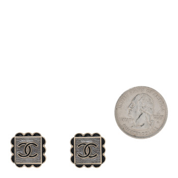 CHANEL Resin CC Square Clip On Earrings Gold Black