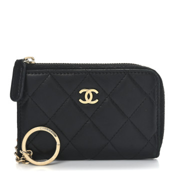 CHANEL Lambskin Quilted Key Holder Case Black