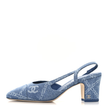 CHANEL Denim Cap Toe Denim Slingback Pumps 36 Blue