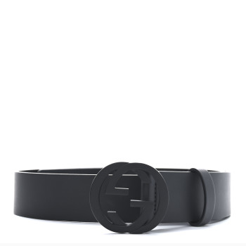 GUCCI Selleria Calfskin Monochrome Interlocking G 37mm Belt 80 32 Black