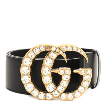 GUCCI Calfskin Crystal Double G 55mm Belt 75 30 Black