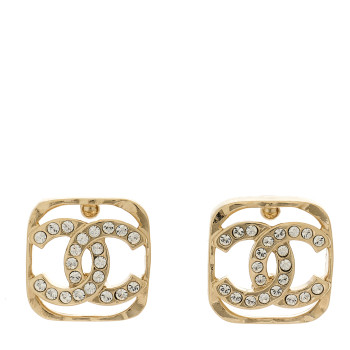 CHANEL Crystal Square CC Earrings Gold