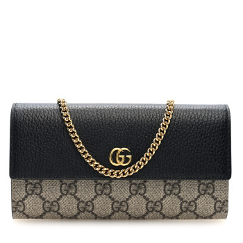 GUCCI Dollar Calfskin GG Supreme Monogram Petite GG Marmont Wallet Chain Bag Black Beige Ebony