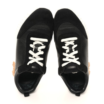 HERMES Goatskin Suede Goatskin Bouncing Sneakers 41 Black