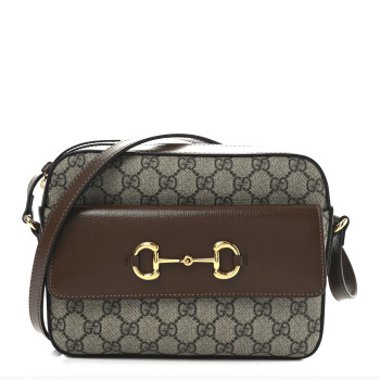GUCCI GG Supreme Monogram Small Horsebit 1955 Shoulder Bag Beige Brown Sugar