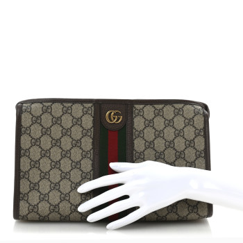 GUCCI GG Supreme Monogram Web Ophidia GG Toiletry Case Beige New Acero