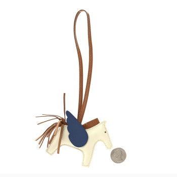 HERMES Milo Lambskin Grigri Rodeo Pegase Horse Bag Charm PM Craie Gold Bleu Tie