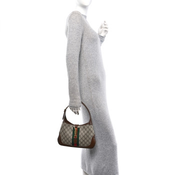 GUCCI GG Supreme Monogram Azalea Calfskin Web Small Jackie 1961 Hobo Beige Ebony Brown Sugar