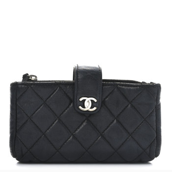 CHANEL Lambskin Quilted Mini Phone Holder Clutch Black