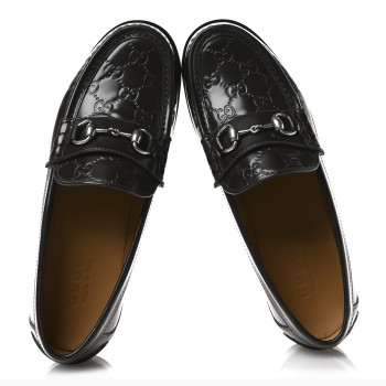 GUCCI Calfskin GG Embossed Horsebit Loafers 8 Cocoa
