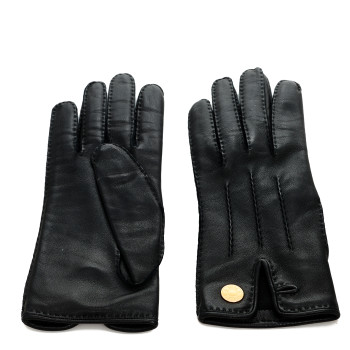 HERMES Lambskin Clous De Selle Gloves 7 Black