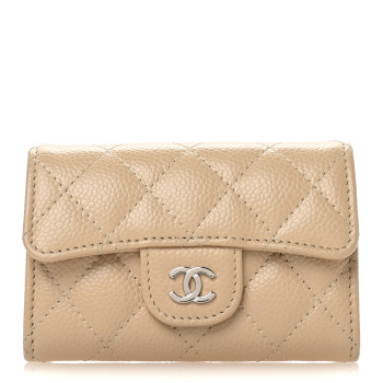 CHANEL Caviar Quilted Flap Card Holder Wallet Beige