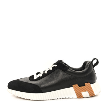 HERMES Goatskin Suede Goatskin Bouncing Sneakers 41 Black