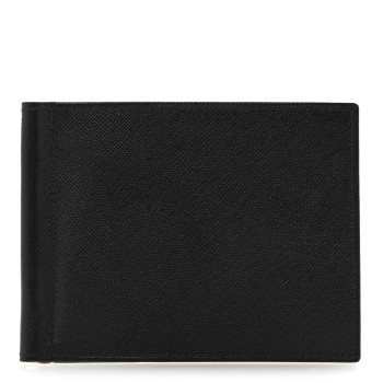 PRADA Saffiano Money Clip Bi-Fold Wallet Black