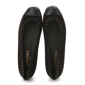 CHANEL Suede Lambskin CC Cap Toe Stitched Flats 40 Brown
