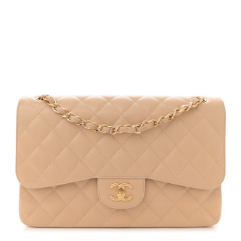 CHANEL Caviar Quilted Jumbo Double Flap Beige