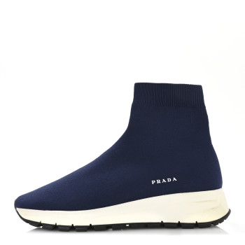 PRADA Knit Fabric Logo Sneakers 39 Navy